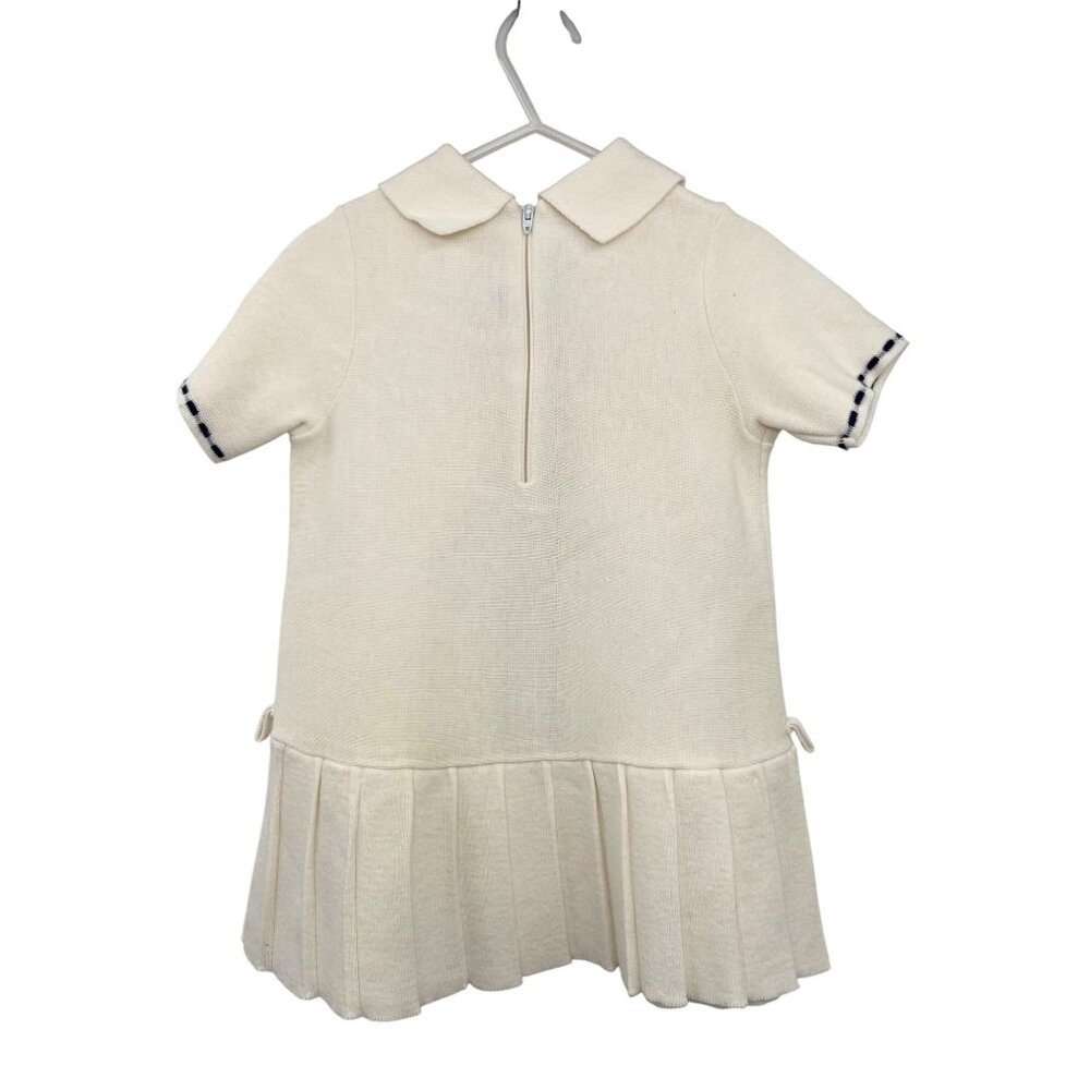 Vintage Knitis Simo Little Girls Knit Dress Size 4 Cream Blue Pleated Used - Picture 2 of 15